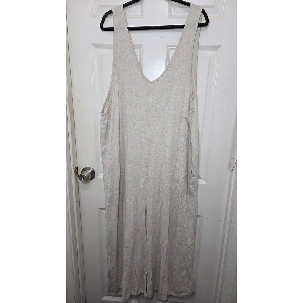 Treasure & Bond Jumpsuit Womens XL Beige Linen Blend Wide Leg Sleeveless Casual